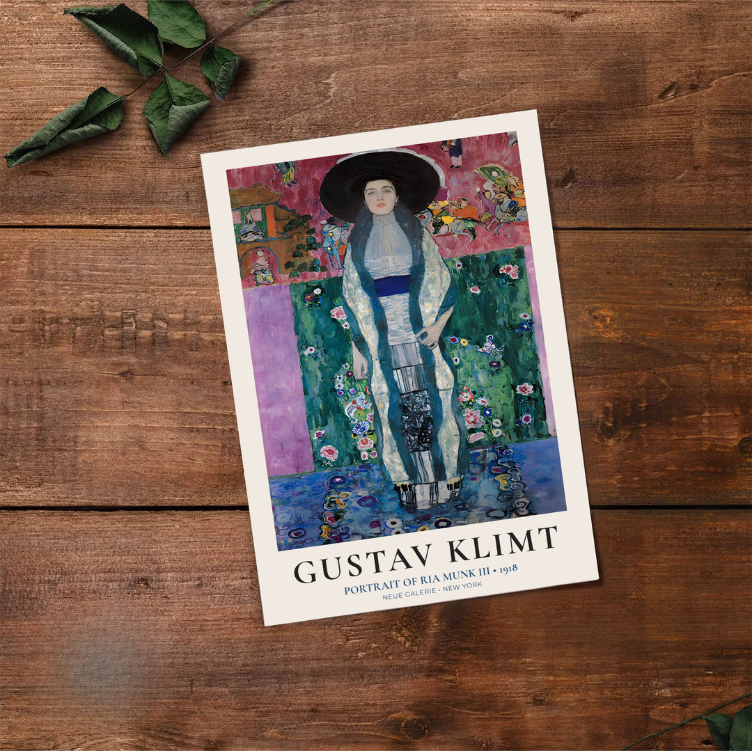 Vintage Viennese portrait print of Gustav Klimt Portrait Of Ria Munk III 1918 highlighting authentic 1918 masterpiece artwork from Neue Galerie New York. Discover custom framed prints, unframed poster options, and stretched canvas wall decor at MapYourDreams for stylish home spaces.