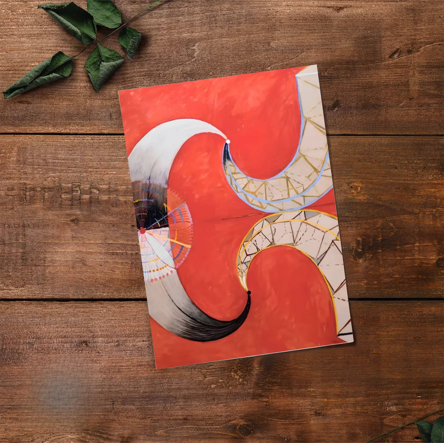 Designed to elevate contemporary home decor with an intellectual edge, this Hilma af Klint Group VII The Moon decor piece pairs vibrant red tones with striking silver and golden architectural accents. Offered by MapYourDreams, this artwork is available in flexible options including unframed paper, custom wooden frames, and gallery canvas wraps.