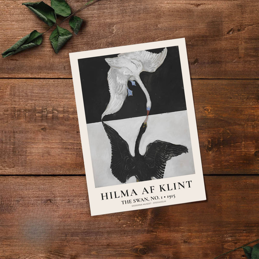 Designed to elevate contemporary home decor with an intellectual edge, this Moderna Museet-linked The Swan No 1 1915 decor piece by Hilma af Klint pairs deep black tones with pure white. Offered by MapYourDreams, this artwork is available in flexible options including unframed paper, custom wooden frames, and gallery canvas wraps.