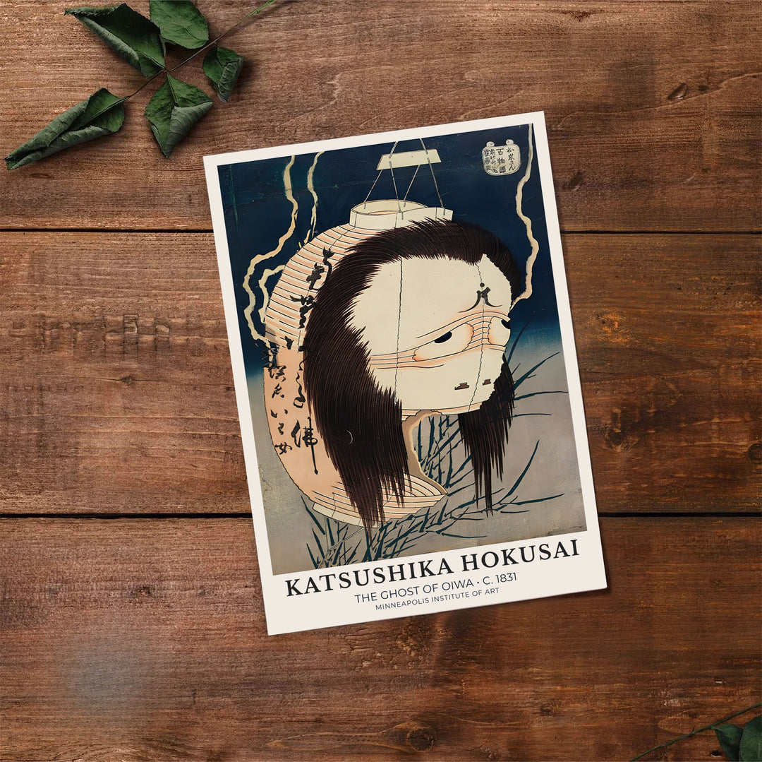 Historic Japanese yurei print of The Ghost of Oiwa by artist Katsushika Hokusai with authentic calligraphy reflecting Minneapolis museum exhibition standards. Select premium framed, unframed, and canvas wall decor options at MapYourDreams.