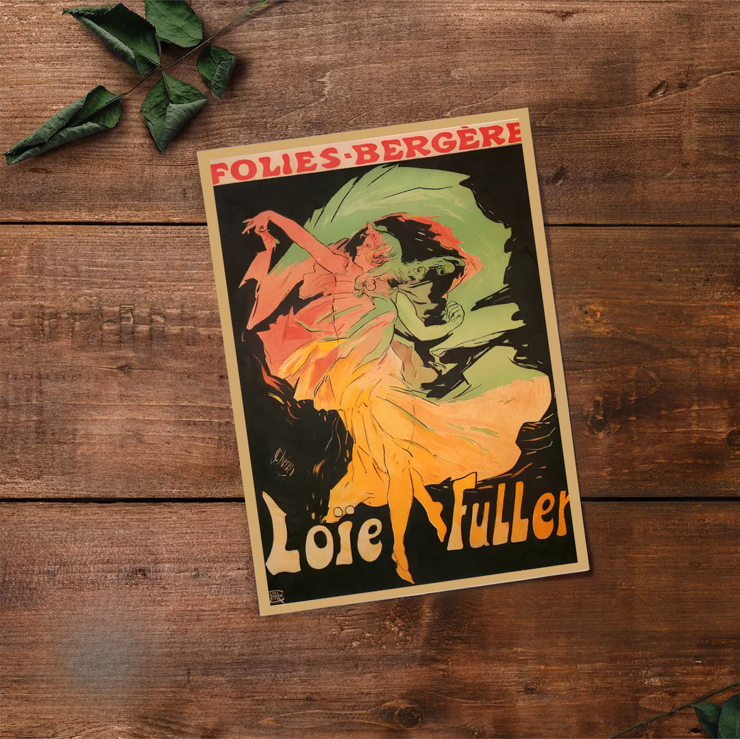 Historic French fine art print Loïe Fuller Folies Bergère by artist Jules Chéret with authentic artist signature detail in Paris France. Select premium framed, unframed, and canvas wall decor options at MapYourDreams.