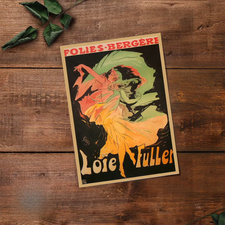 Historic French fine art print Loïe Fuller Folies Bergère by artist Jules Chéret with authentic artist signature detail in Paris France. Select premium framed, unframed, and canvas wall decor options at MapYourDreams.