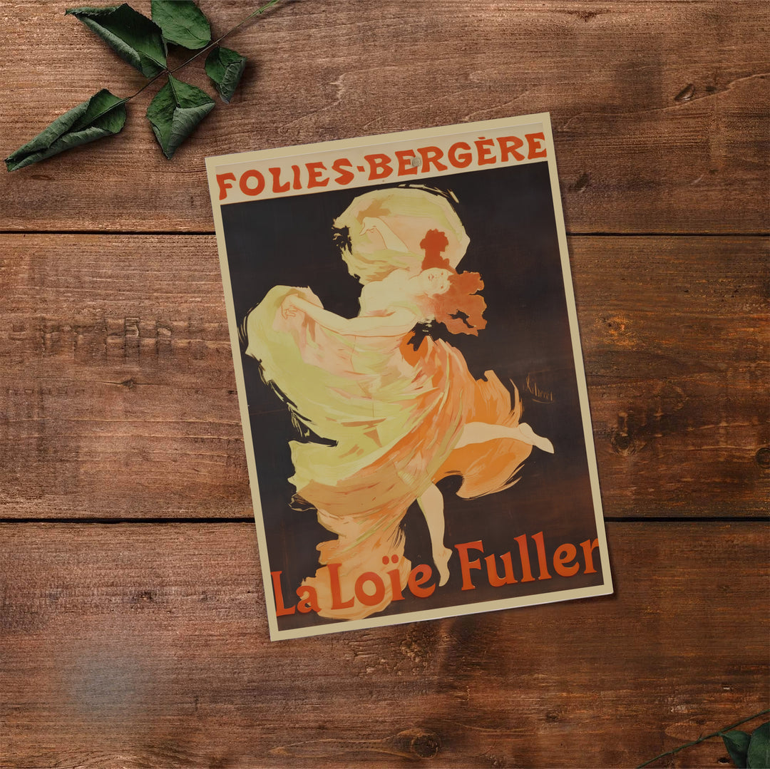Historic French fine art print La Loïe Fuller Folies Bergère by artist Jules Chéret with authentic artist signature detail in Paris France. Select premium framed, unframed, and canvas wall decor options at MapYourDreams.