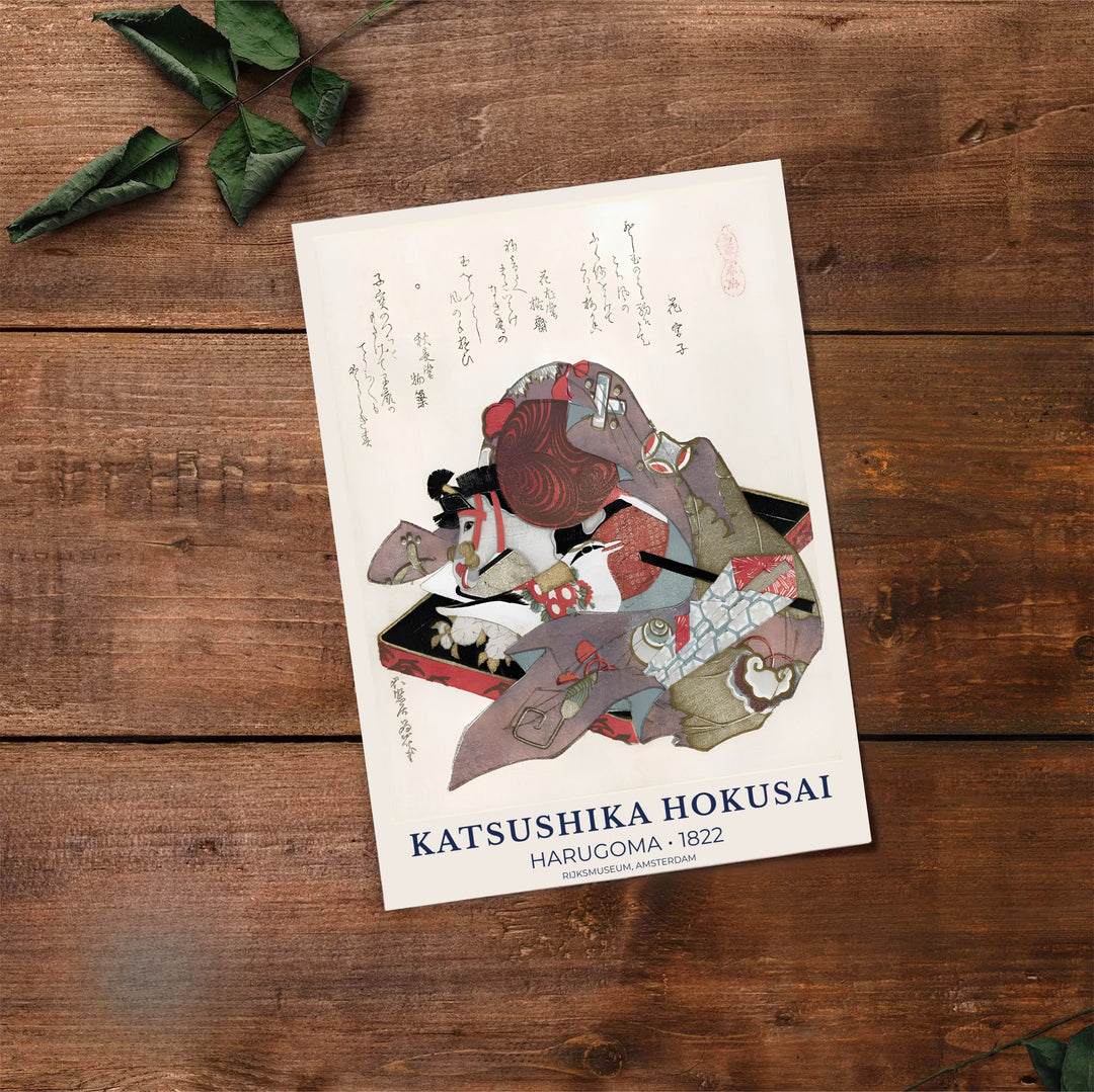 Elegant Japandi museum canvas print showcasing Harugoma 1822 vintage Japanese artwork by artist Katsushika Hokusai in Amsterdam. Buy high-definition framed, unframed, and canvas poster prints directly from MapYourDreams.