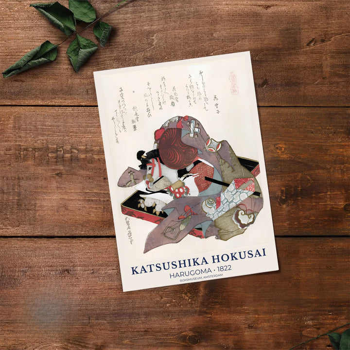 Elegant Japandi museum canvas print showcasing Harugoma 1822 vintage Japanese artwork by artist Katsushika Hokusai in Amsterdam. Buy high-definition framed, unframed, and canvas poster prints directly from MapYourDreams.