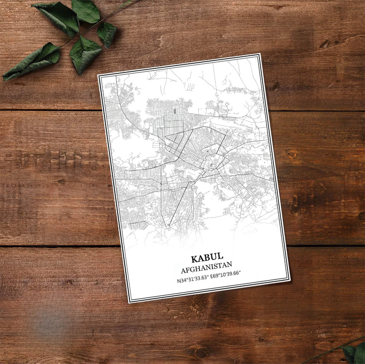 Fine line art cartography poster of Kabul Afghanistan displaying central road systems and valley routes, available at MapYourDreams as an unframed print, gallery canvas, or custom framed wall decor in natural wood, white, and silver finishes for living room gallery walls.