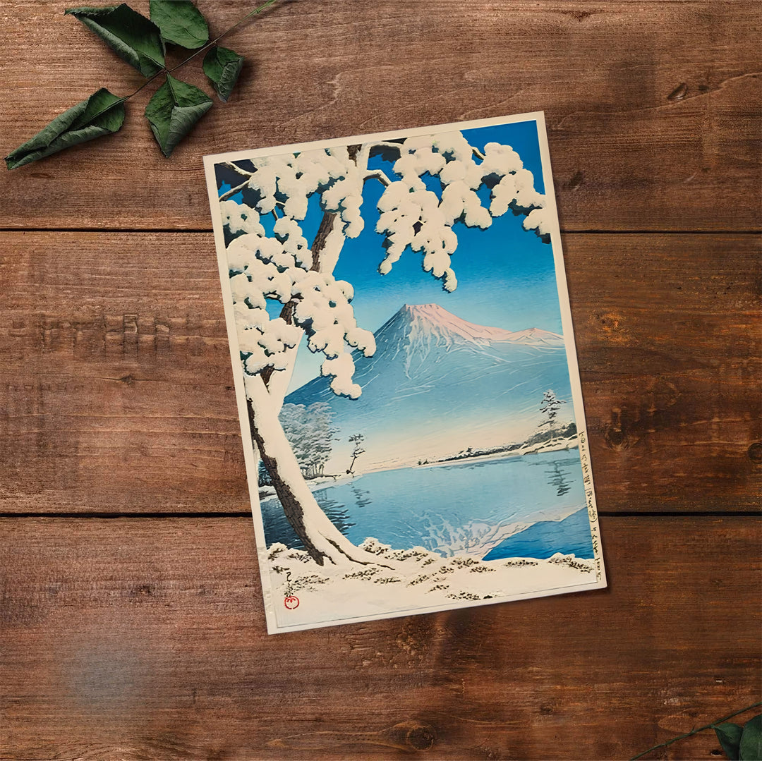 Historic Japanese travel print Lake Kawaguchi by artist Kawase Hasui with authentic artist seals reflecting Shin-hanga heritage at Lake Kawaguchi. Select premium framed, unframed, and canvas wall decor options at MapYourDreams.