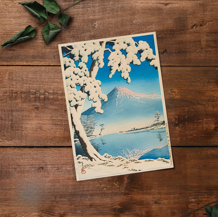 Historic Japanese travel print Lake Kawaguchi by artist Kawase Hasui with authentic artist seals reflecting Shin-hanga heritage at Lake Kawaguchi. Select premium framed, unframed, and canvas wall decor options at MapYourDreams.