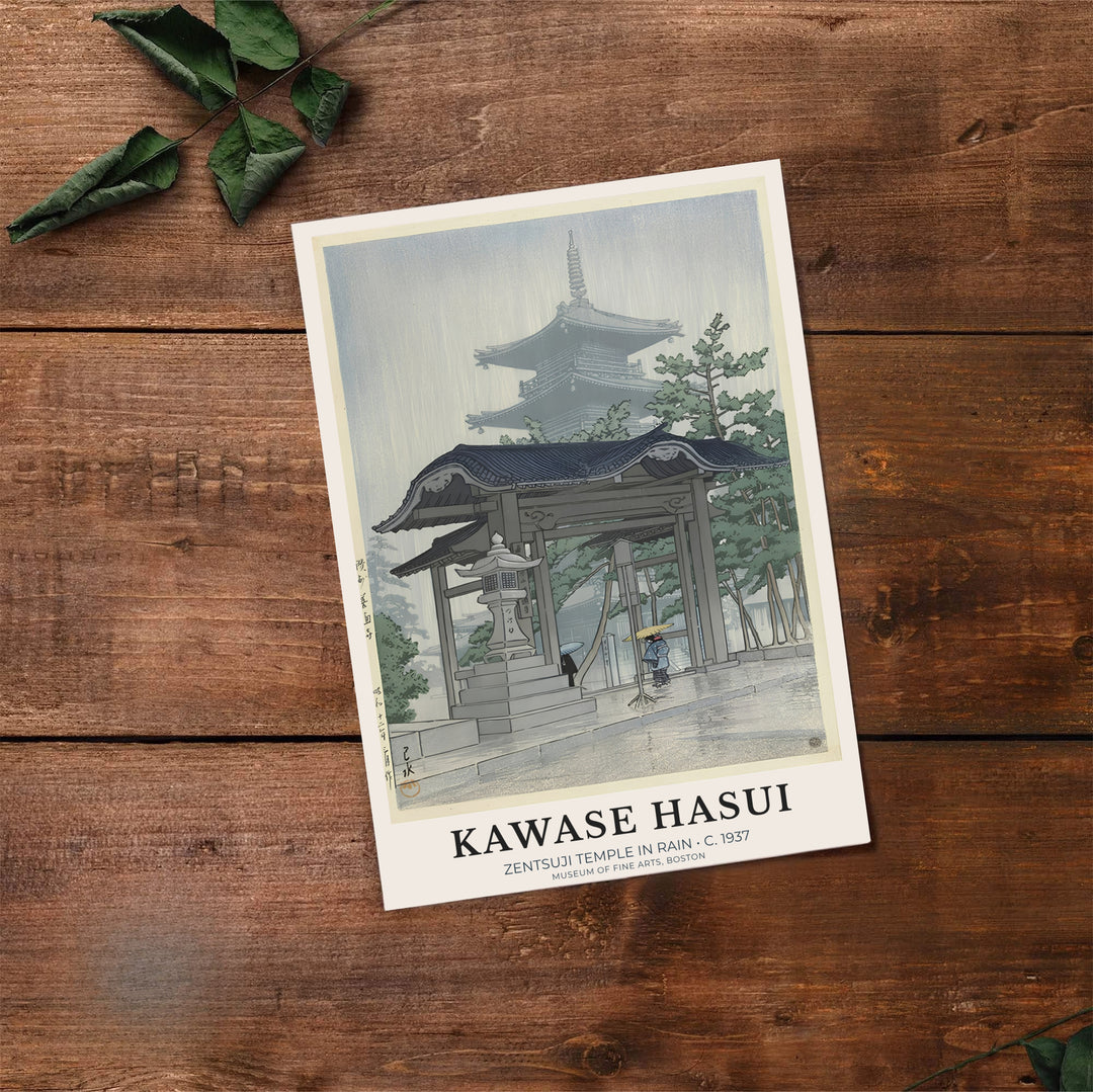 Historic Japanese travel print Zentsuji Temple by artist Kawase Hasui with authentic artist seals reflecting Shin-hanga heritage at Zentsuji Temple. Select premium framed, unframed, and canvas wall decor options at MapYourDreams.