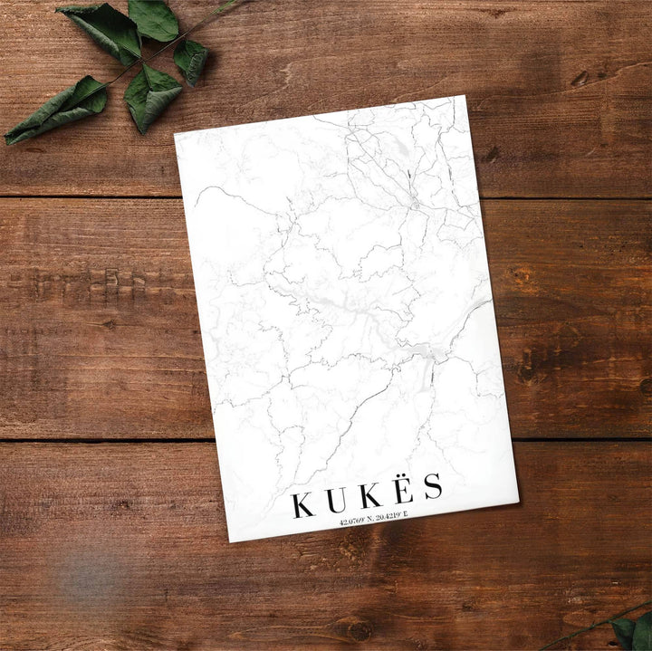 Elevate your living room or study with a modern minimalist road map of Kukës and the surrounding northern region of Albania. MapYourDreams produces this image in unframed paper, custom wooden frames, and stretched canvas options.