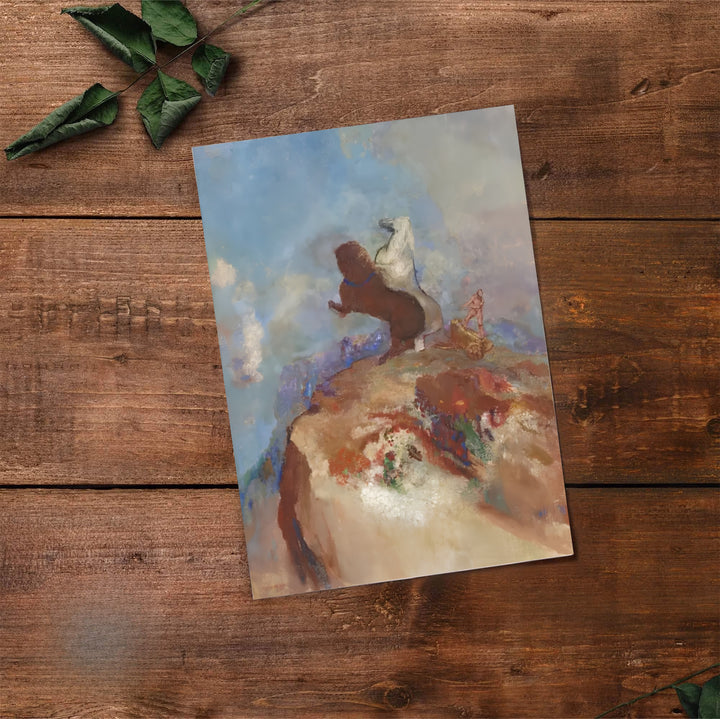 Fine art mythological reproduction of Odilon Redon Apollo In His Chariot 1905 from Rijksmuseum Amsterdam showcasing the central sun god figure. Select premium framed wall art, unframed paper poster prints, and stretched canvas decor options at MapYourDreams for statement room displays.