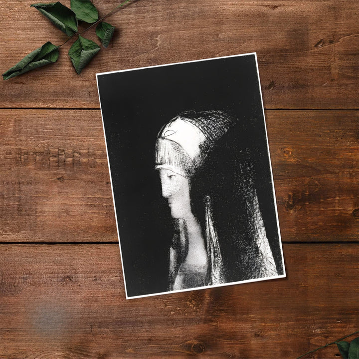 Historic lithograph artwork print Druidesse created by Odilon Redon in 1891, rendered in dense black ink. MapYourDreams produces this masterwork on demand as a standalone unframed print, inside custom wooden frames, or on gallery canvas wraps.