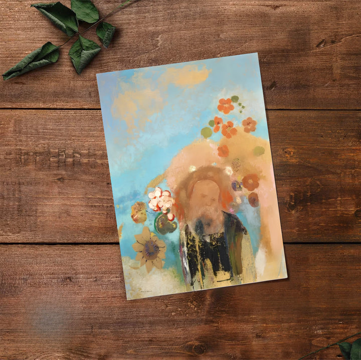 Historic pastel artwork print Evocation Of Roussel created by Odilon Redon in 1912, rendered in warm gold and azure blue. MapYourDreams produces this masterwork on demand as a standalone unframed print, inside custom wooden frames, or on gallery canvas wraps.