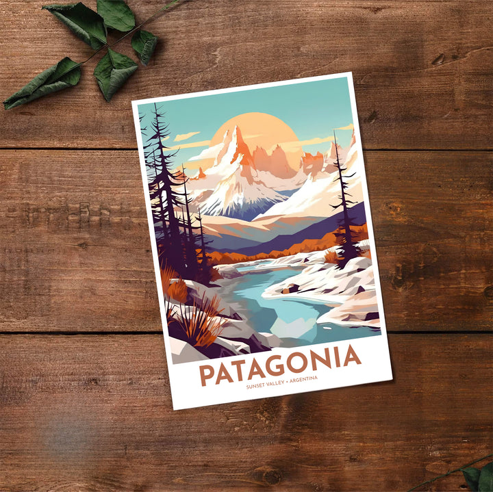 Illuminated by golden twilight across Argentina, this Patagonia Sunset Mountain Art Print celebrates the iconic granite peaks of Mount Fitz Roy, brought to life by MapYourDreams across unframed art paper, custom wood frames, and gallery canvas wraps.