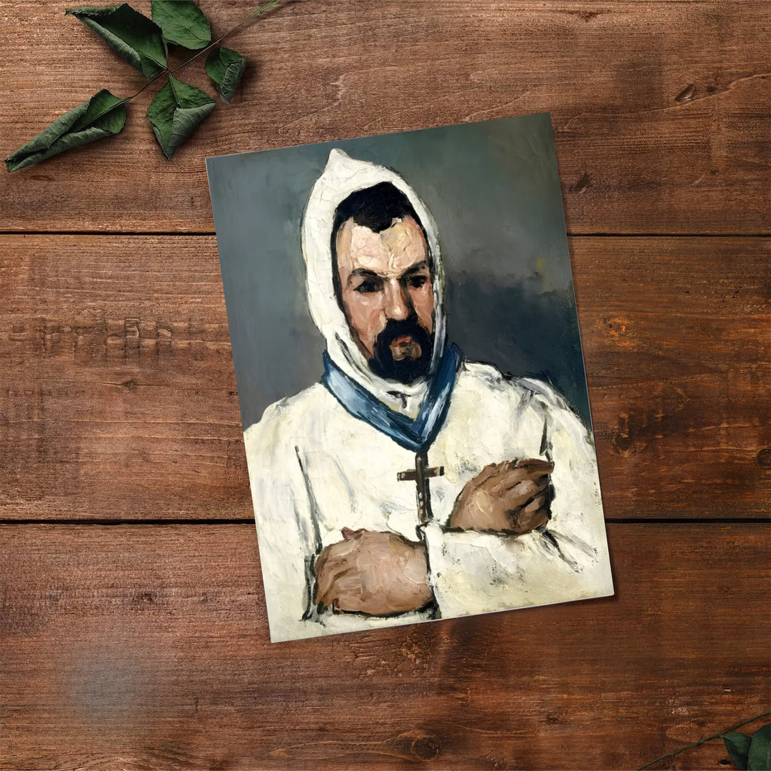 Classical art print of Paul Cezanne Uncle Dominique As A Monk 1866 showing a hooded figure in Aix-en-Provence France. Select premium framed wall art, unframed paper prints, and stretched canvas decor options at MapYourDreams for an eye-catching focal point in your home hall.