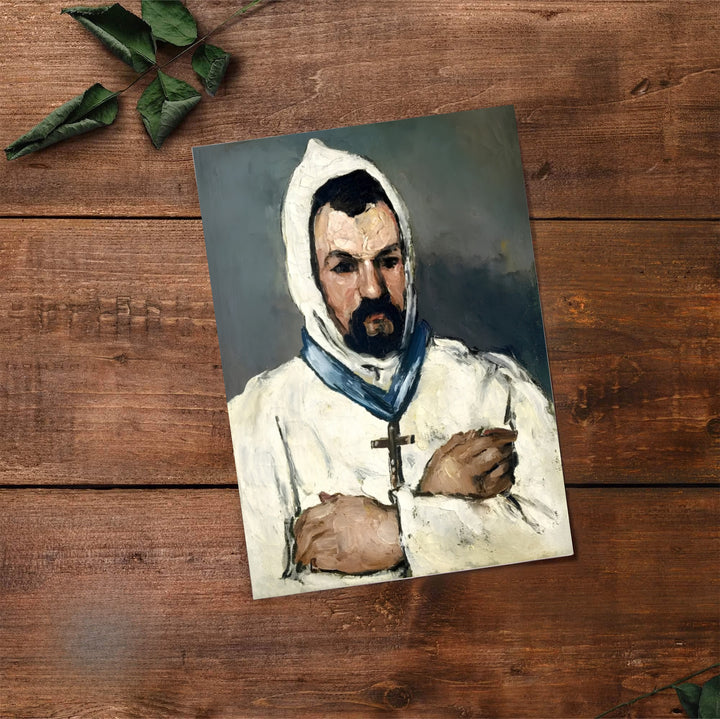 Classical art print of Paul Cezanne Uncle Dominique As A Monk 1866 showing a hooded figure in Aix-en-Provence France. Select premium framed wall art, unframed paper prints, and stretched canvas decor options at MapYourDreams for an eye-catching focal point in your home hall.