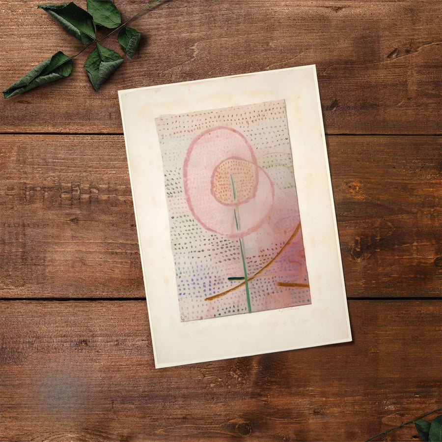 Designed to elevate contemporary home decor with an intellectual edge, this Paul Klee Blossoming (Blühend) 1934 decor piece pairs cream parchment tones with delicate pink and green floral accents. Offered by MapYourDreams, this artwork is available in flexible options including unframed paper, custom wooden frames, and gallery canvas wraps.