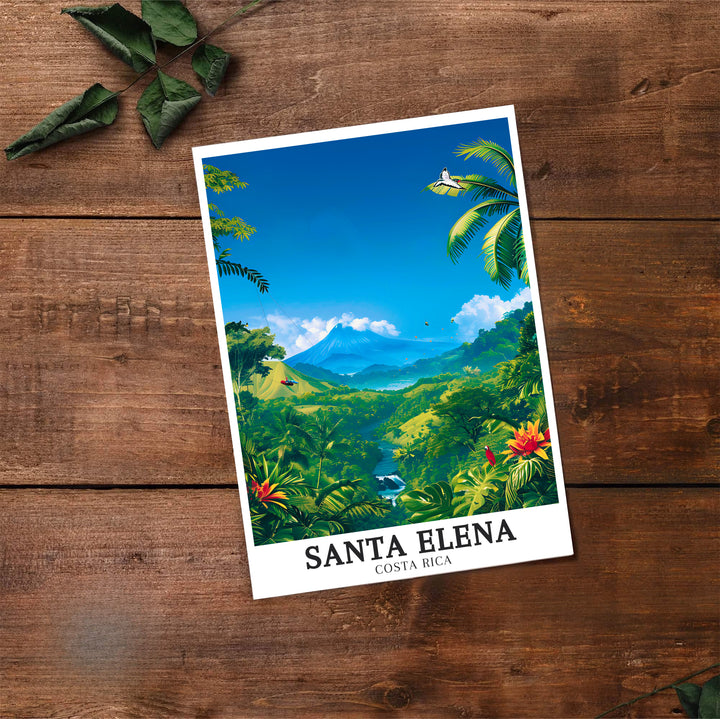 Central American landscape scenery and clean Costa Rica typography highlight this Santa Elena poster print. Select premium framed, unframed, and canvas options at MapYourDreams to update walls.