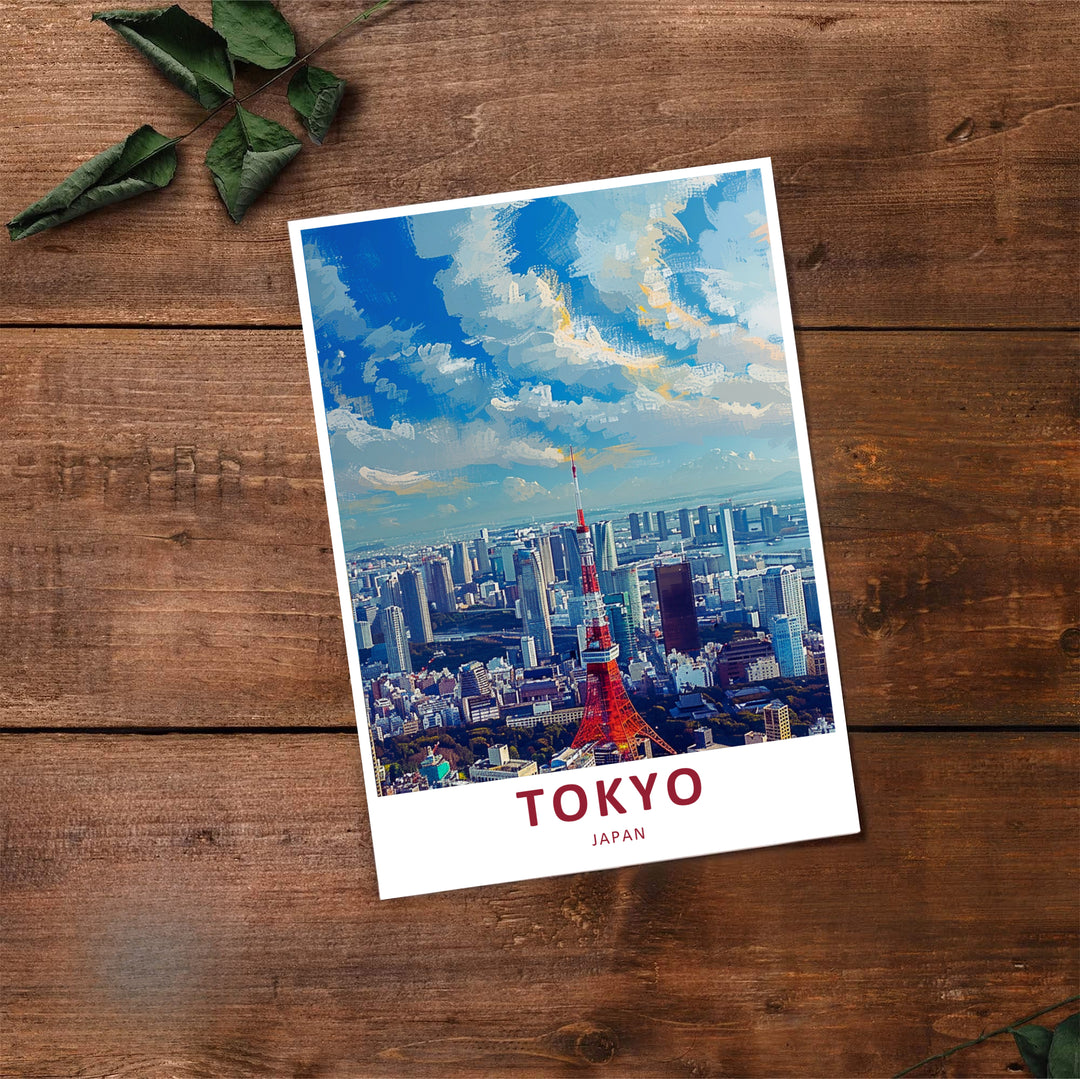 Cozy urban interior decor artwork displaying iconic crimson Tokyo Tower in Tokyo Japan. Offered by MapYourDreams, this artwork is available in flexible options including unframed paper, custom wooden frames, and gallery canvas wraps.