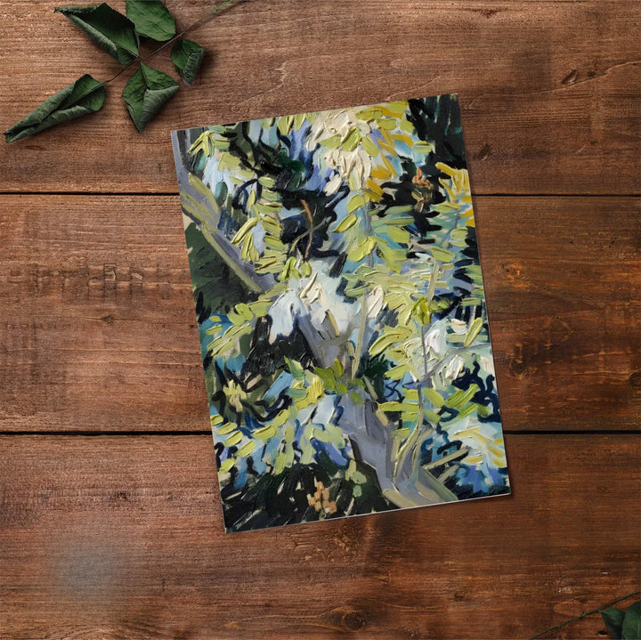 Classical art collector poster print of Vincent van Gogh Blossoming Acacia Branches 1890 showing natural light on foliage in Auvers-sur-Oise France. Select premium framed wall art, unframed paper prints, and stretched canvas decor options at MapYourDreams for an eye-catching accent.