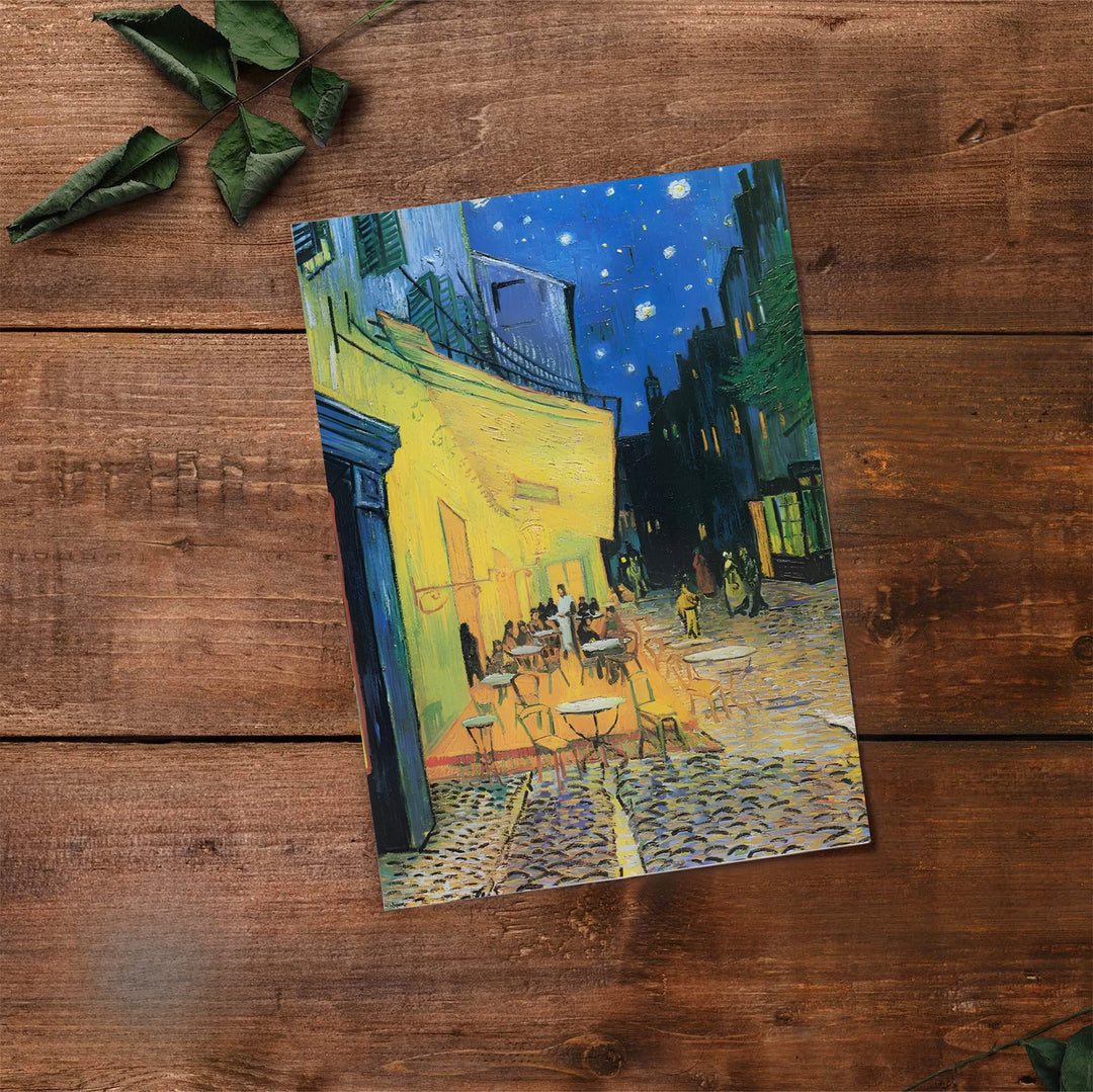 Classical art collector poster print of Vincent van Gogh Cafe Terrace at Night 1888 showing lantern glow on Place du Forum in Arles France. Select premium framed wall art, unframed paper prints, and stretched canvas decor options at MapYourDreams for an eye-catching focal display.