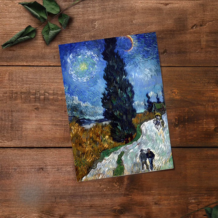 Classical art collector poster print of Vincent van Gogh Country Road in Provence by Night 1890 showing moonlit paths in Saint-Rémy-de-Provence France. Select premium framed wall art, unframed paper prints, and stretched canvas decor options at MapYourDreams for an eye-catching focal piece.
