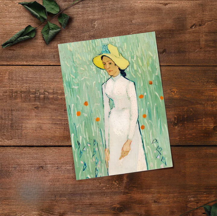 Classical art collector poster print of Vincent van Gogh Girl in White 1890 showing a standing female figure in Auvers-sur-Oise France. Select premium framed wall art, unframed paper prints, and stretched canvas decor options at MapYourDreams for an eye-catching focal display.