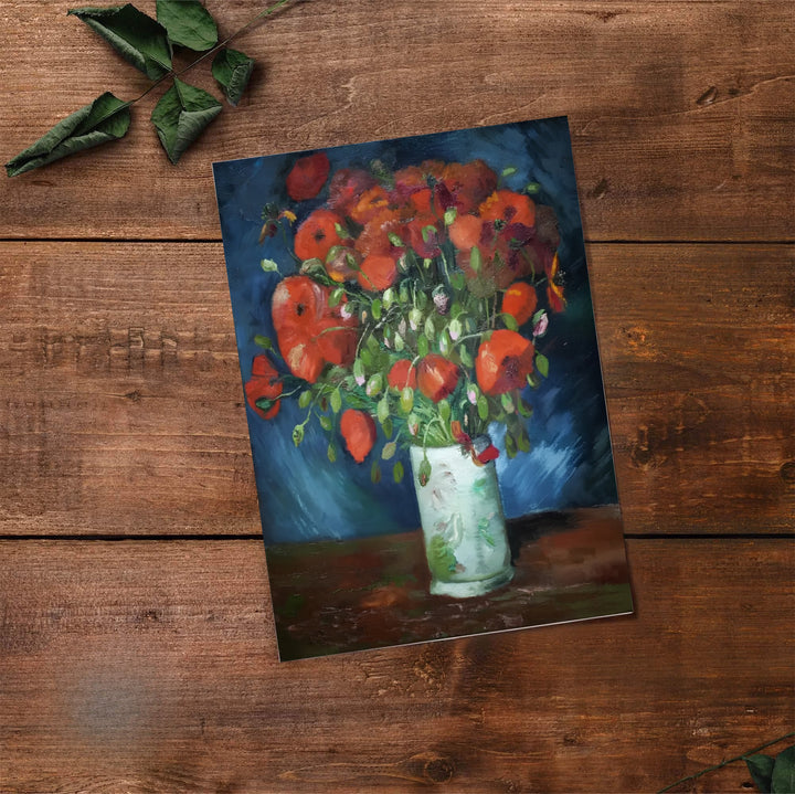Classical art print of Vincent van Gogh Vase With Red Poppies 1886 showing a floral display in Paris France. Select premium framed wall art, unframed paper prints, and stretched canvas decor options at MapYourDreams for an eye-catching focal focal point in your hall.