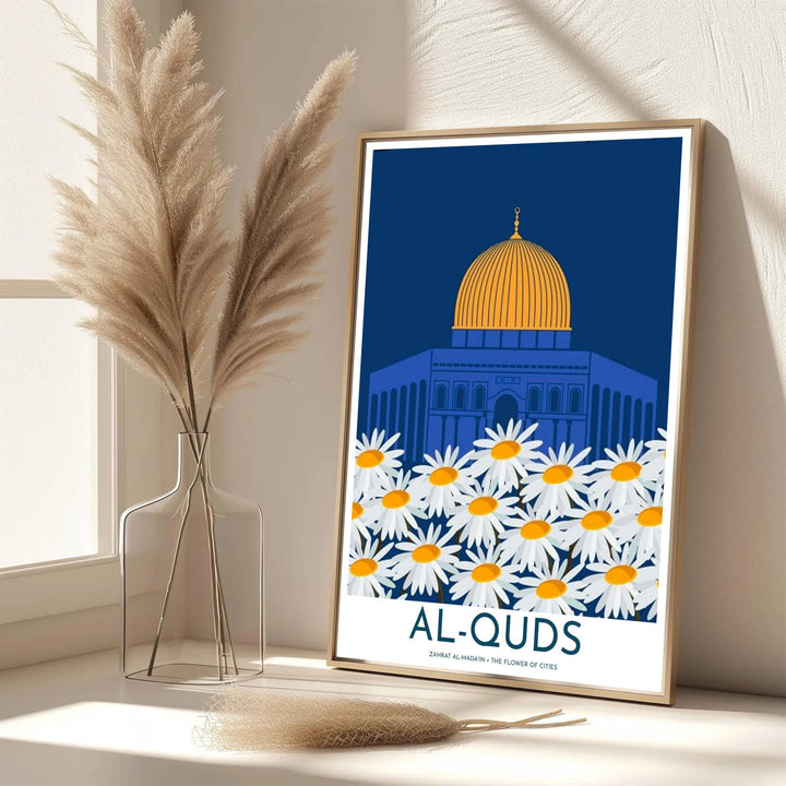 Bright cobalt blue print of Jerusalem&