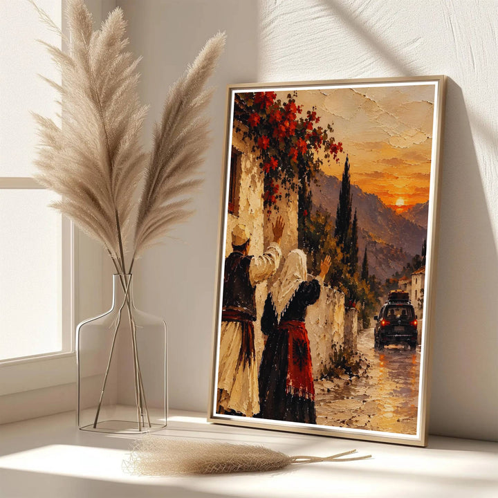 Eye-catching sunset farewell oil print of Albania created with archival matte materials to preserve deep golden and red tones over time without fading. Offered by MapYourDreams, this artwork is available in flexible options including unframed paper, custom wooden frames, and gallery canvas wraps.