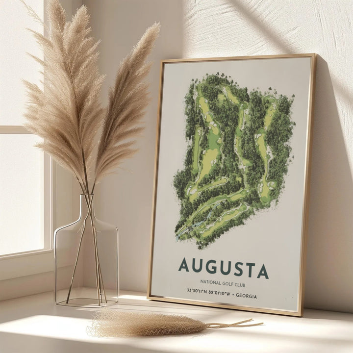 Subtle sports wall art print featuring text reading AUGUSTA NATIONAL GOLF CLUB 33°30&