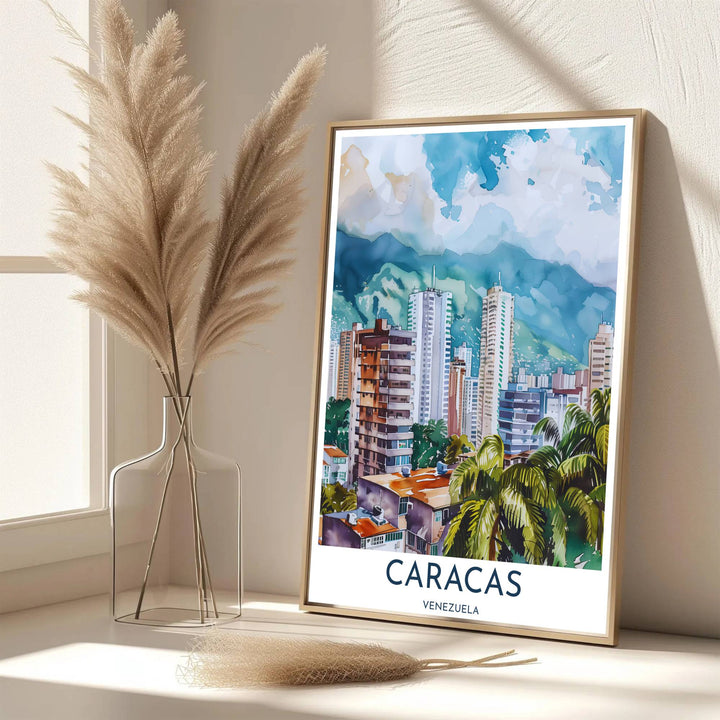 Scenic travel poster displaying the world-famous Avila Mountain in a soft pastel watercolor color palette. Handpicked for the MapYourDreams catalog, this artwork is available in flexible styles including unframed paper prints, wooden frames, or gallery canvas.