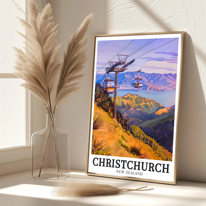 Adventurous mountain vibes and sweeping Canterbury views of Port Hills and Lake Ellesmere define this ChristChurch travel poster print. MapYourDreams features framed, unframed, and canvas options for decor.