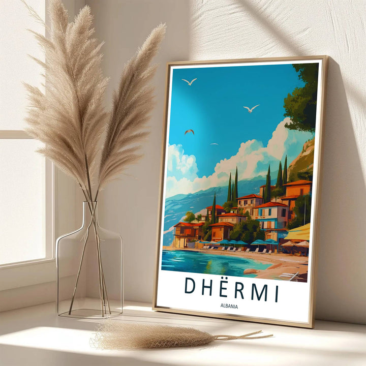 Eye-catching Riviera village artwork celebrating Dhërmi Albania, printed on premium archival stock with vibrant ink retention. Offered by MapYourDreams, this artwork is available in flexible options including unframed paper, custom wooden frames, and gallery canvas wraps.
