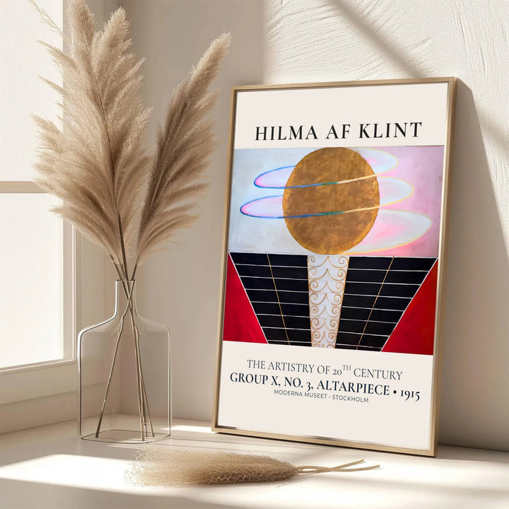 Echoing the sophisticated atmosphere of Swedish design archives and Stockholm galleries, this captivating Hilma af Klint Group X No 3 Altarpiece poster honors early modernism&