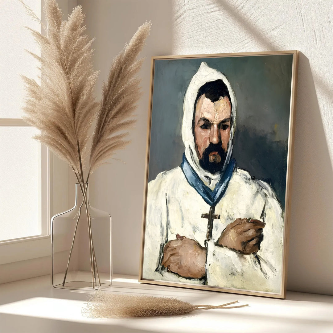 Elegant living room wall art print of Paul Cezanne Uncle Dominique As A Monk 1866 displaying detailed facial features in Aix-en-Provence France. MapYourDreams features custom framed prints, unframed paper wall decor, and gallery canvas options for refined home wall layouts.