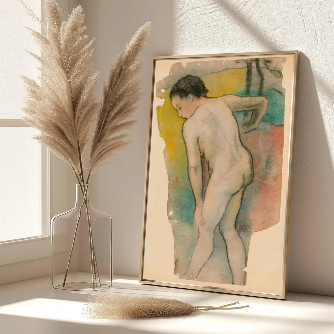 Elegant living room wall art print of Paul Gauguin Breton Bather 1886 displaying soft pastel tones in Pont-Aven, Brittany, France. MapYourDreams features custom framed prints, unframed paper wall decor, and gallery canvas options for refined home wall layouts.
