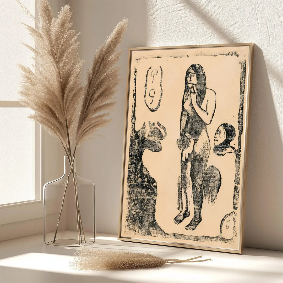 Elegant library wall art print of Paul Gauguin Eve Suite Of Late Woodblocks 1898 displaying original late series woodcut art from Tahiti, French Polynesia. MapYourDreams features custom framed prints, unframed paper wall decor, and gallery canvas options for refined home wall layouts.