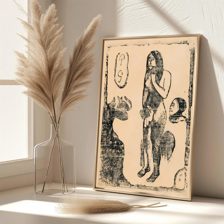 Elegant library wall art print of Paul Gauguin Eve Suite Of Late Woodblocks 1898 displaying original late series woodcut art from Tahiti, French Polynesia. MapYourDreams features custom framed prints, unframed paper wall decor, and gallery canvas options for refined home wall layouts.