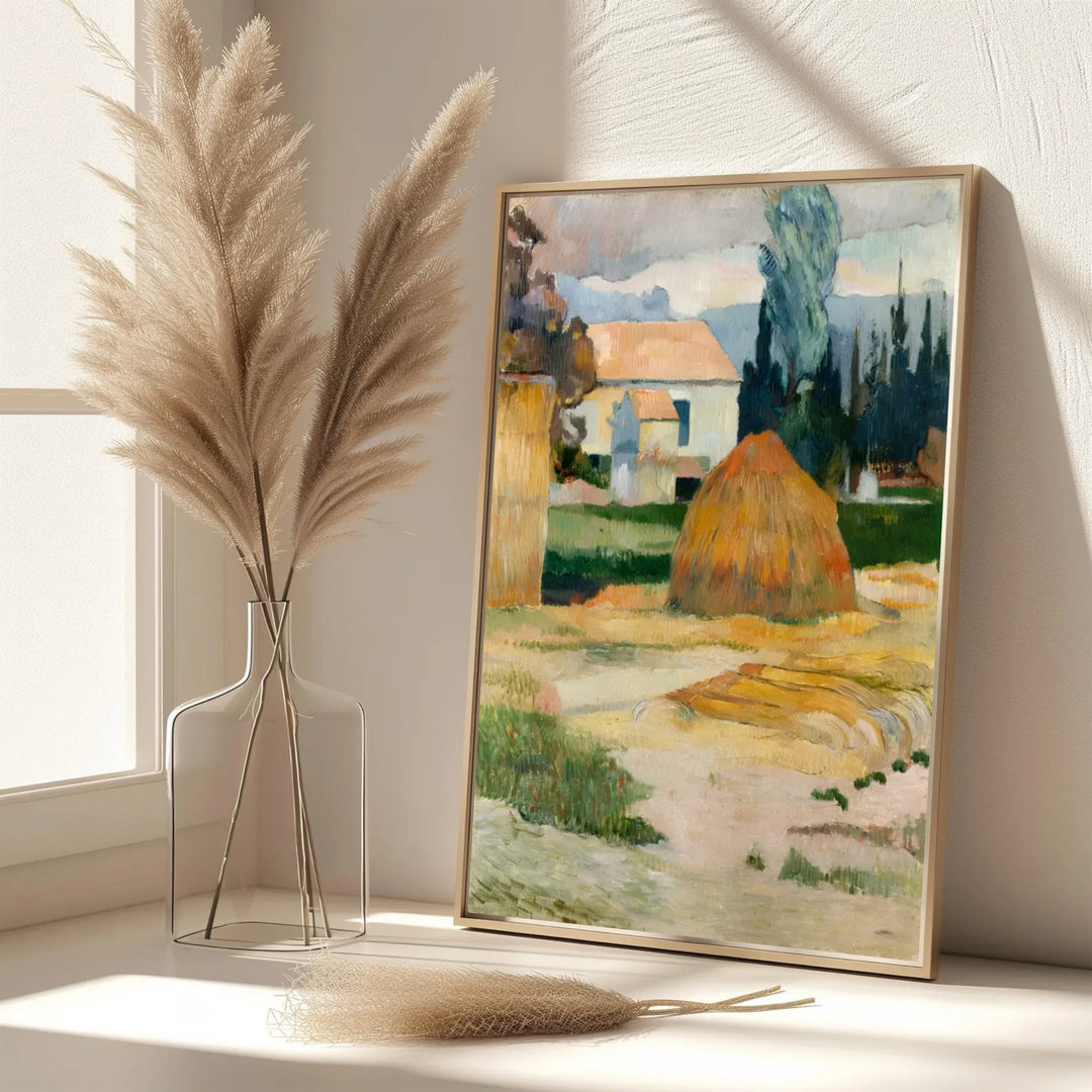 Elegant countryside landscape wall art print of Paul Gauguin Landscape Near Arles 1888 displaying original 1888 artwork from Arles, Provence, France. MapYourDreams features custom framed prints, unframed paper wall decor, and gallery canvas options for refined home wall layouts.