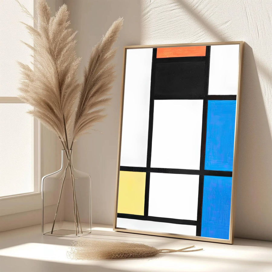 Bringing the sophisticated atmosphere of European galleries straight to your walls, this Piet Mondrian painting exemplifies the foundational genius of modern abstraction. MapYourDreams provides this art piece in flexible presentation styles, featuring classic unframed paper, bespoke frame selections, and gallery-wrapped canvas options.