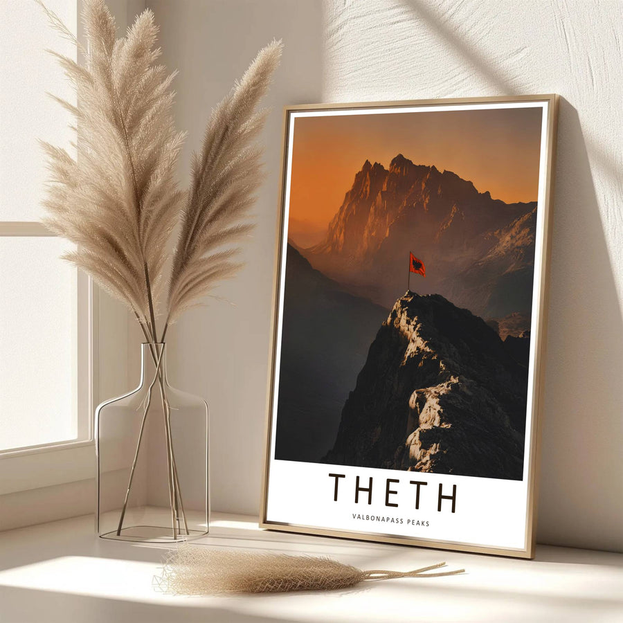 Eye-catching mountain summit artwork celebrating Theth Valbona peaks Albania, printed on premium archival stock with long-lasting ink retention over time. Available from MapYourDreams as an unframed paper poster, custom-framed print, or gallery-wrapped canvas.