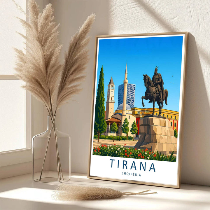 Eye-catching historical landmark artwork celebrating Tirana Skanderbeg Monument Albania, printed on premium archival stock with long-lasting ink retention over time. Available from MapYourDreams as an unframed paper poster, custom-framed print, or gallery-wrapped canvas.