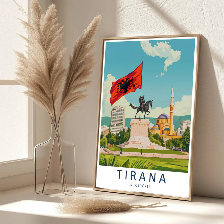 Eye-catching historical landmark artwork celebrating Tirana Skanderbeg Square Albania, printed on premium archival stock with long-lasting ink retention over time. Available from MapYourDreams as an unframed paper poster, custom-framed print, or gallery-wrapped canvas.