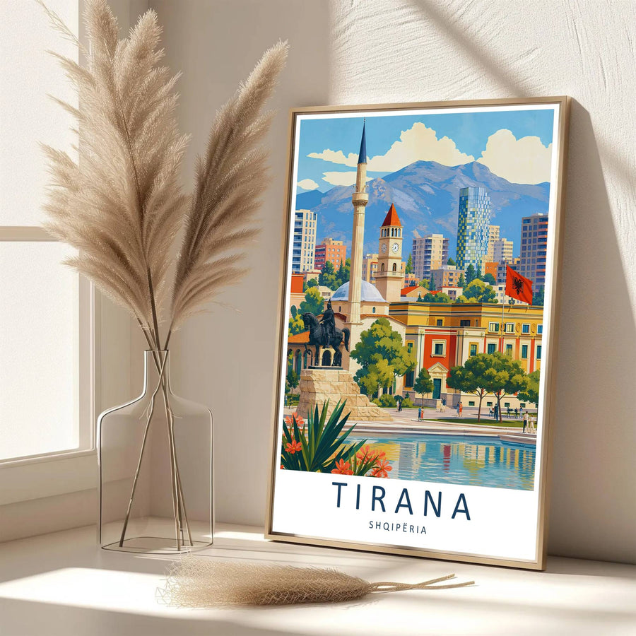 Eye-catching landmark artwork celebrating Tirana Skanderbeg Square Albania, printed on premium archival stock with long-lasting ink retention over time. Available from MapYourDreams as an unframed paper poster, custom-framed print, or gallery-wrapped canvas.