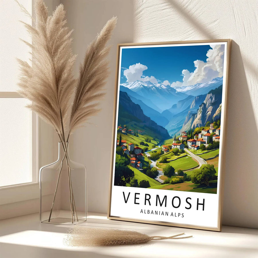 Eye-catching nature artwork celebrating the Kelmend alpine valley in Vermosh Albania, printed on premium archival stock with long-lasting ink retention over time. Available from MapYourDreams as an unframed paper poster, custom-framed print, or gallery-wrapped canvas.