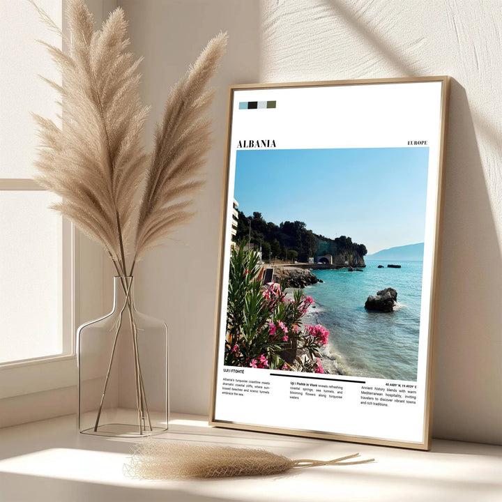 Eye-catching riviera artwork celebrating the Vlorë coastline and Uji i Ftohtë Albania, printed on premium archival stock with long-lasting ink retention over time. Available from MapYourDreams as an unframed paper poster, custom-framed print, or gallery-wrapped canvas.