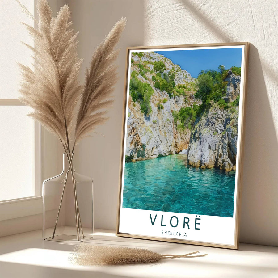 Eye-catching nature artwork celebrating the hidden canyon cove at Gjipe Beach Albania, printed on premium archival stock with long-lasting ink retention over time. Available from MapYourDreams as an unframed paper poster, custom-framed print, or gallery-wrapped canvas.