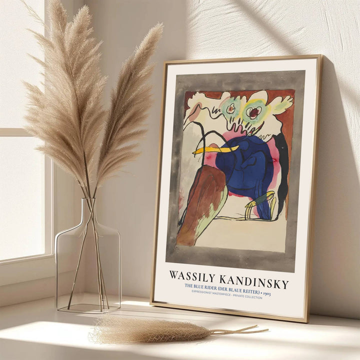 Bringing the sophisticated atmosphere of a world-class European gallery straight to your walls, this avant-garde Wassily Kandinsky The Blue Rider painting exemplifies the roots of abstraction. MapYourDreams provides this fine art print in flexible presentation styles, featuring classic unframed paper, bespoke frame selections, and gallery-wrapped canvas options.
