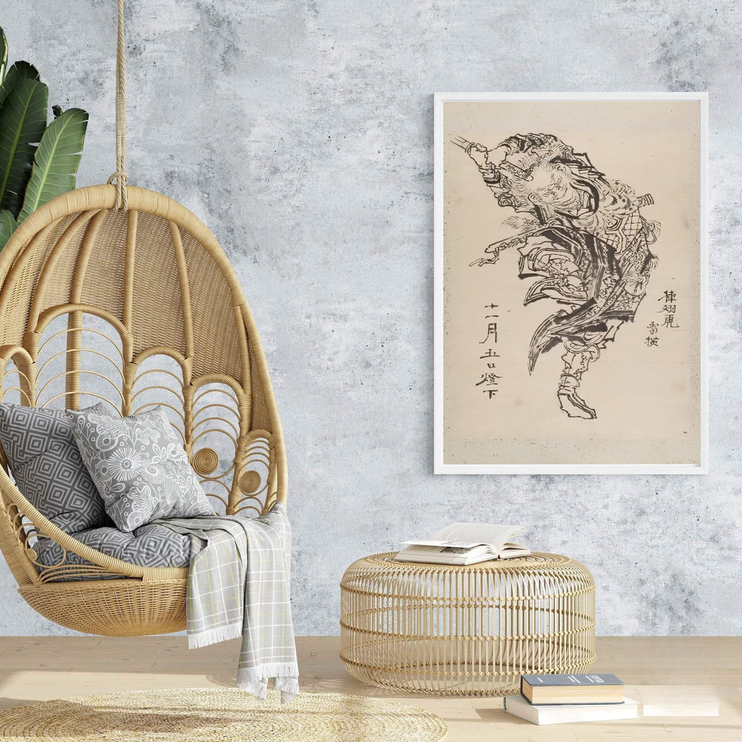 Aged parchment background vintage Japanese wall art by artist Katsushika Hokusai showing a warrior sketch from a historic Edo Tokyo collection. Browse archival framed, unframed, and canvas poster choices at MapYourDreams.